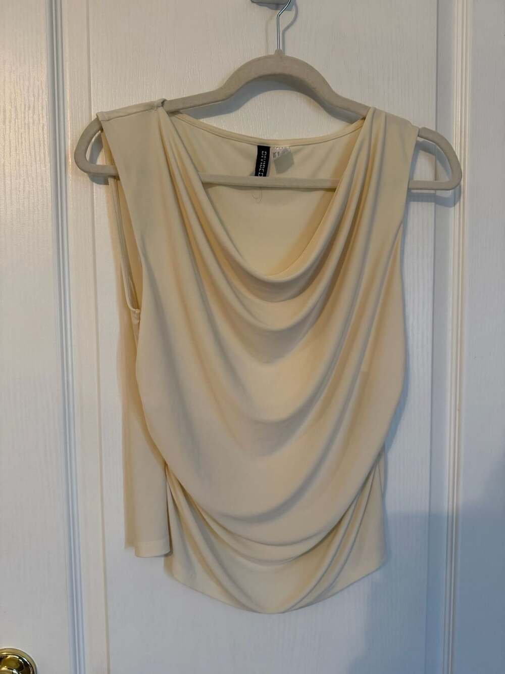 Divided Cowl Neck Sleeveless Top Size M Cream Draped Jersey Blouse